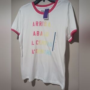 FINAL $4   "Doe" Spanish  T- Shirt Sz. L White With Red Trim.